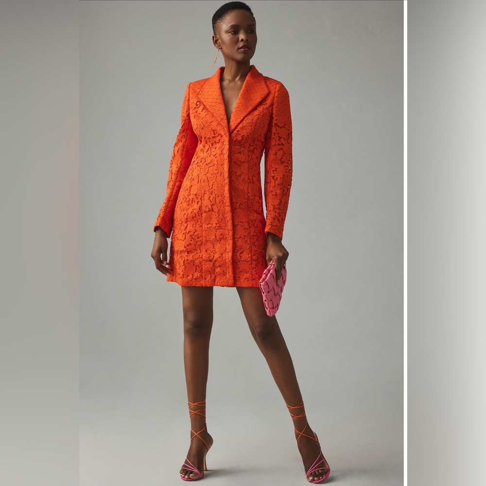 Orange Lace Blazer Mini Dress - Women's